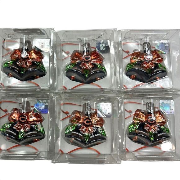 NFL Cincinnati Bears Glitter Holiday Bells Ornaments, set of 6 - Picture 1 of 7